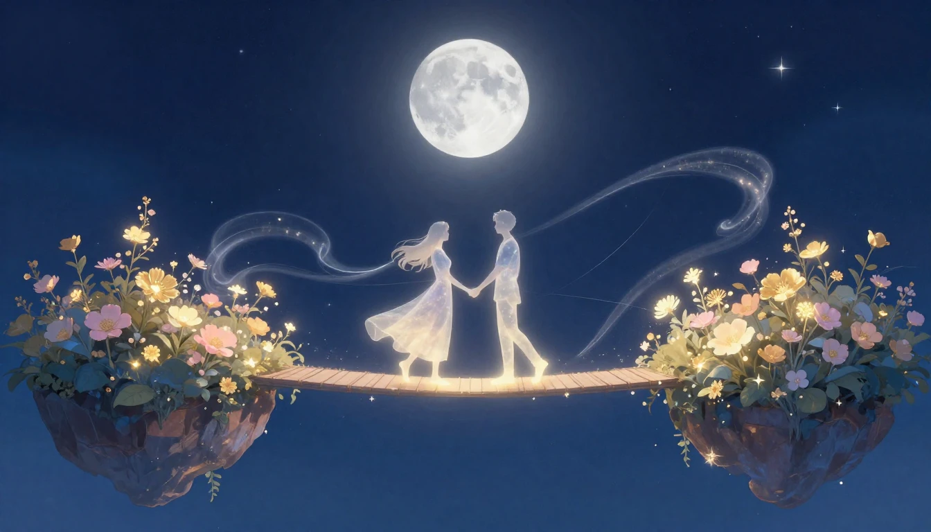 A romantic and ethereal illustration depicting two transluce...