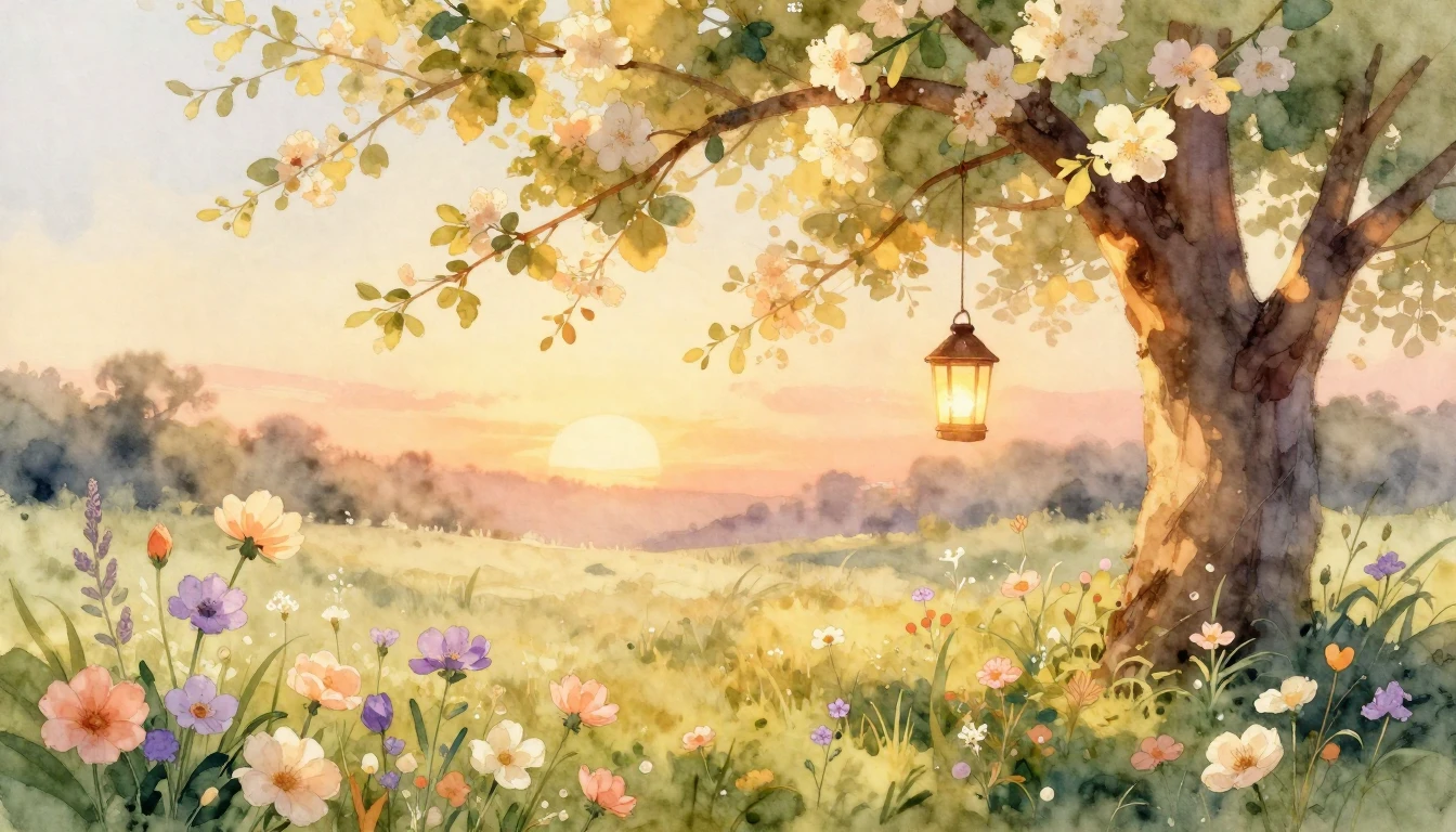 A dreamlike watercolor painting capturing a warm and celebra...