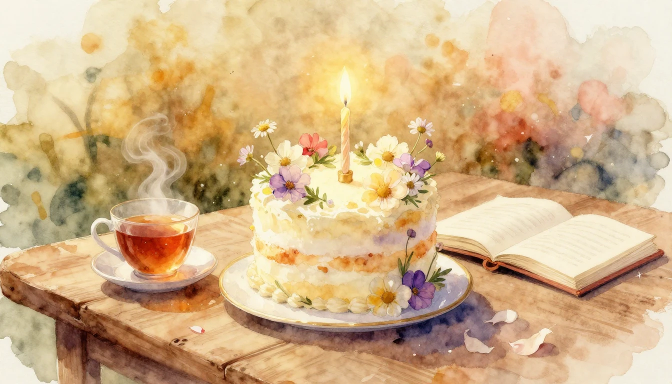 A beautiful and warm watercolor painting of a small, elegant...