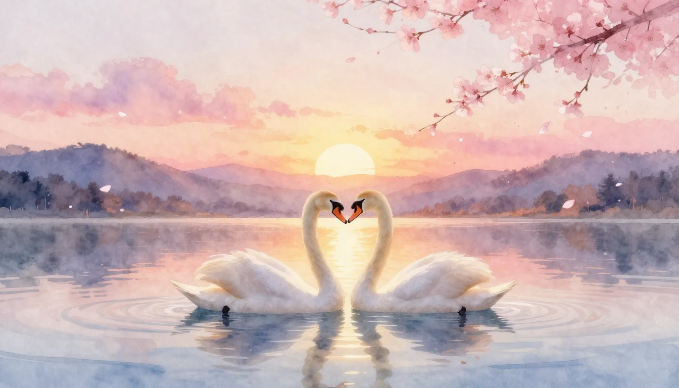 A dreamy and romantic watercolor painting depicting a serene...