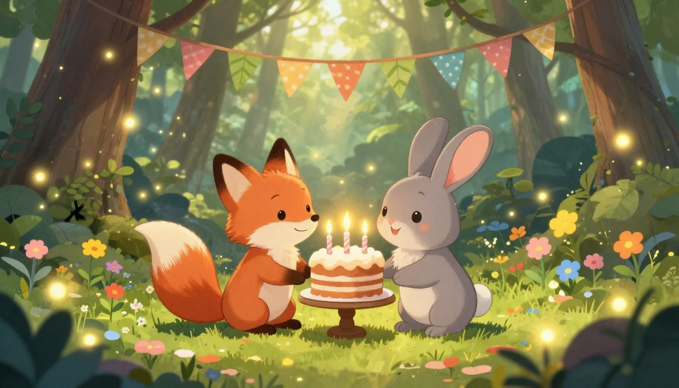 A heartwarming scene of two cute anthropomorphic woodland an...