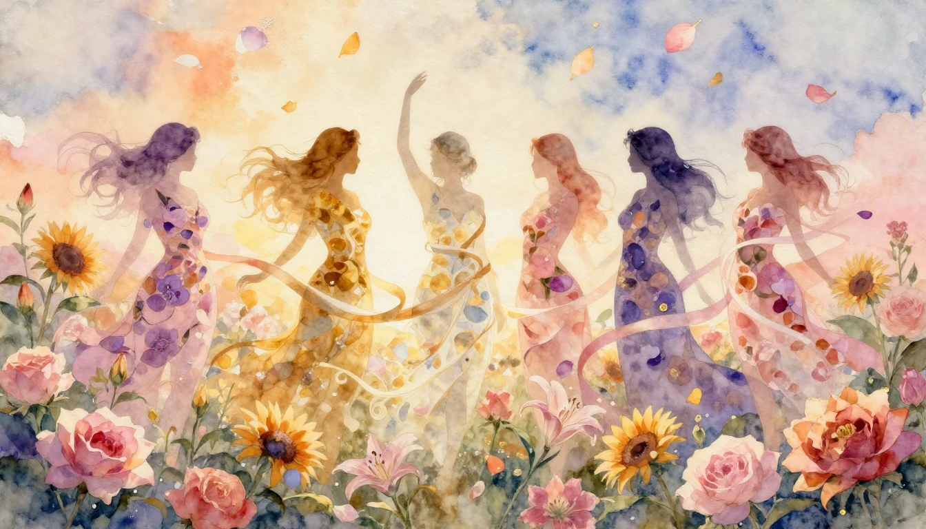 A delicate and ethereal watercolor painting depicting abstra...