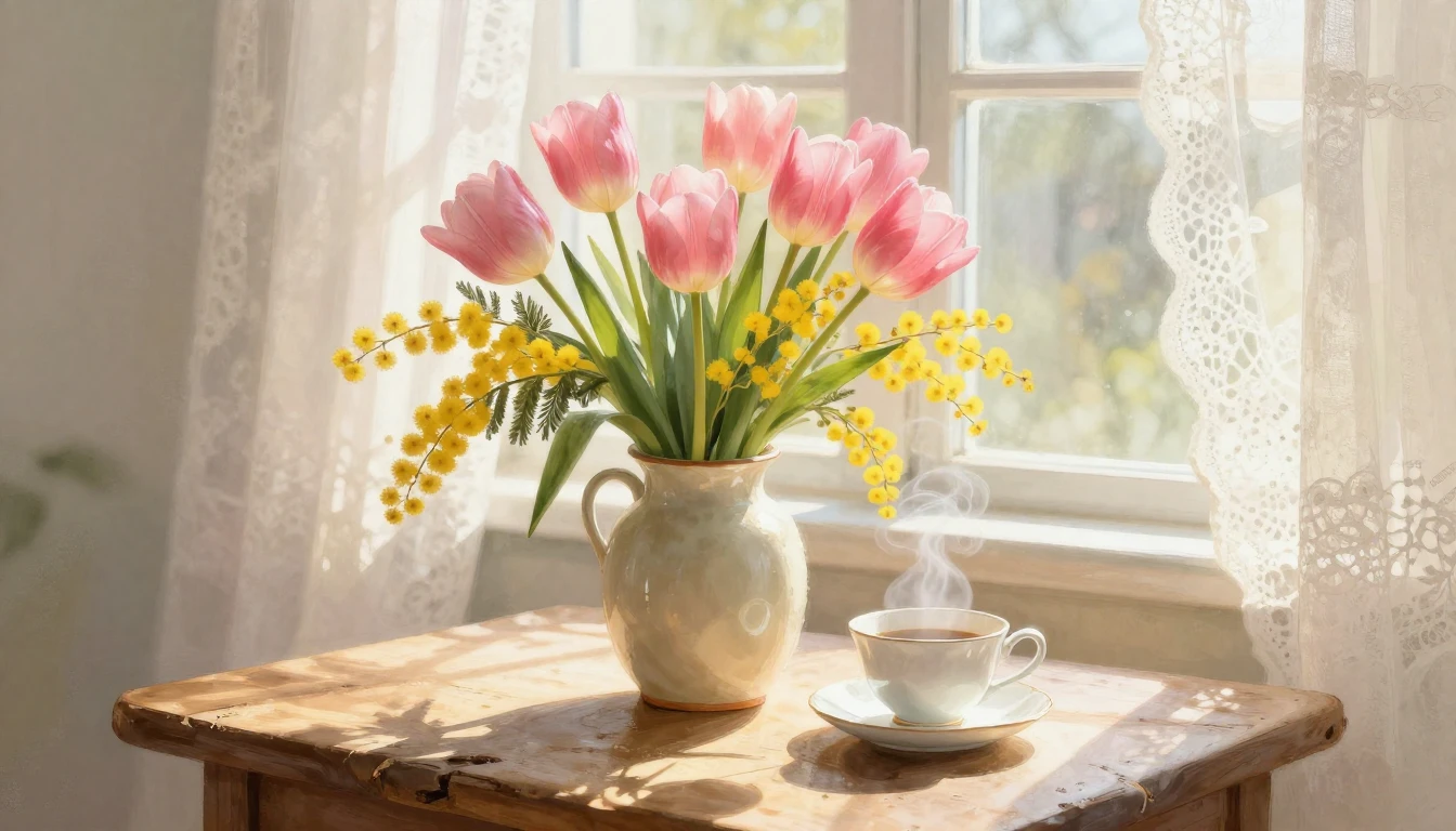 A soft and cozy still life composition suitable for a Mother...