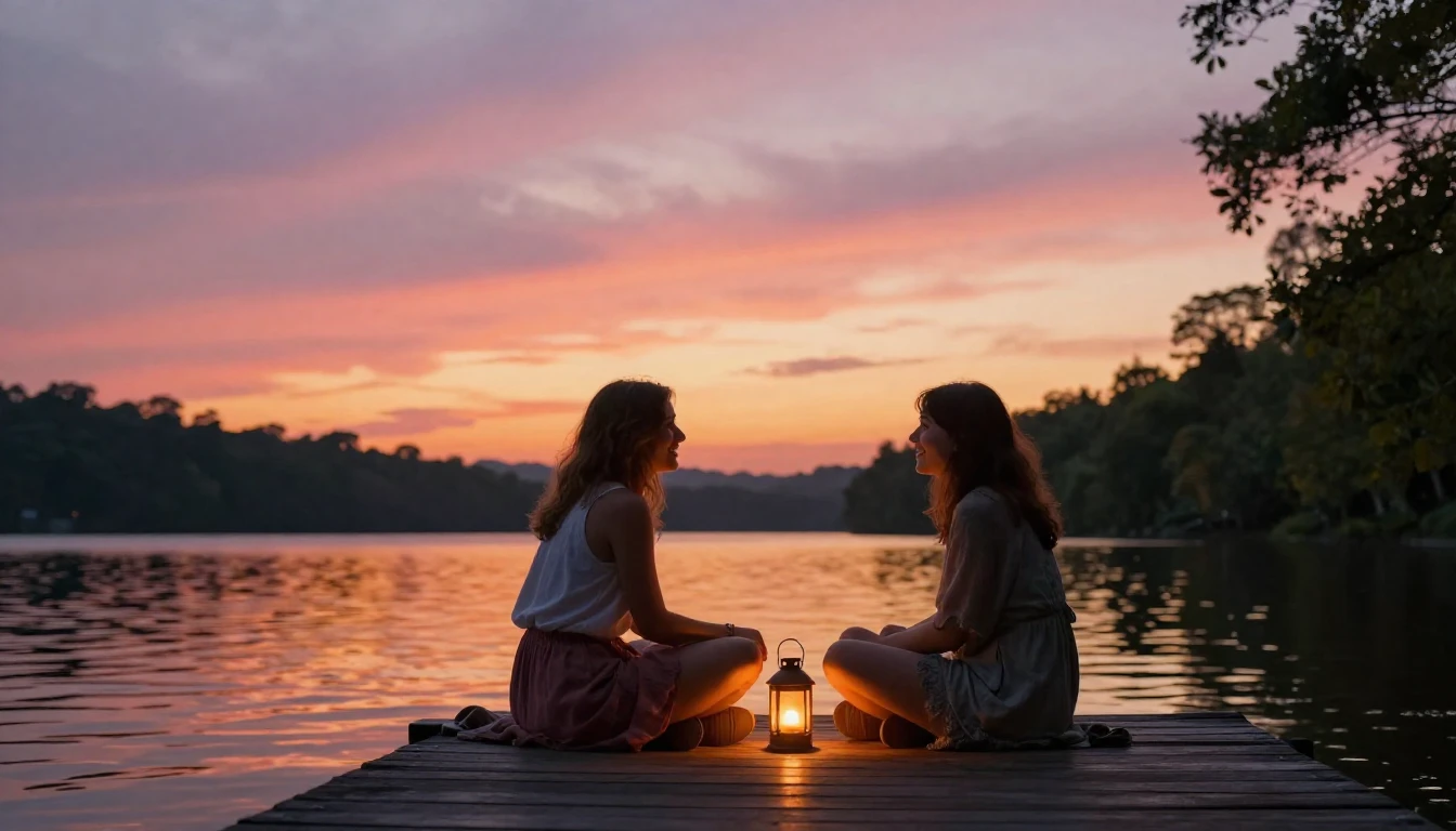 A heartwarming and atmospheric scene of two close friends si...