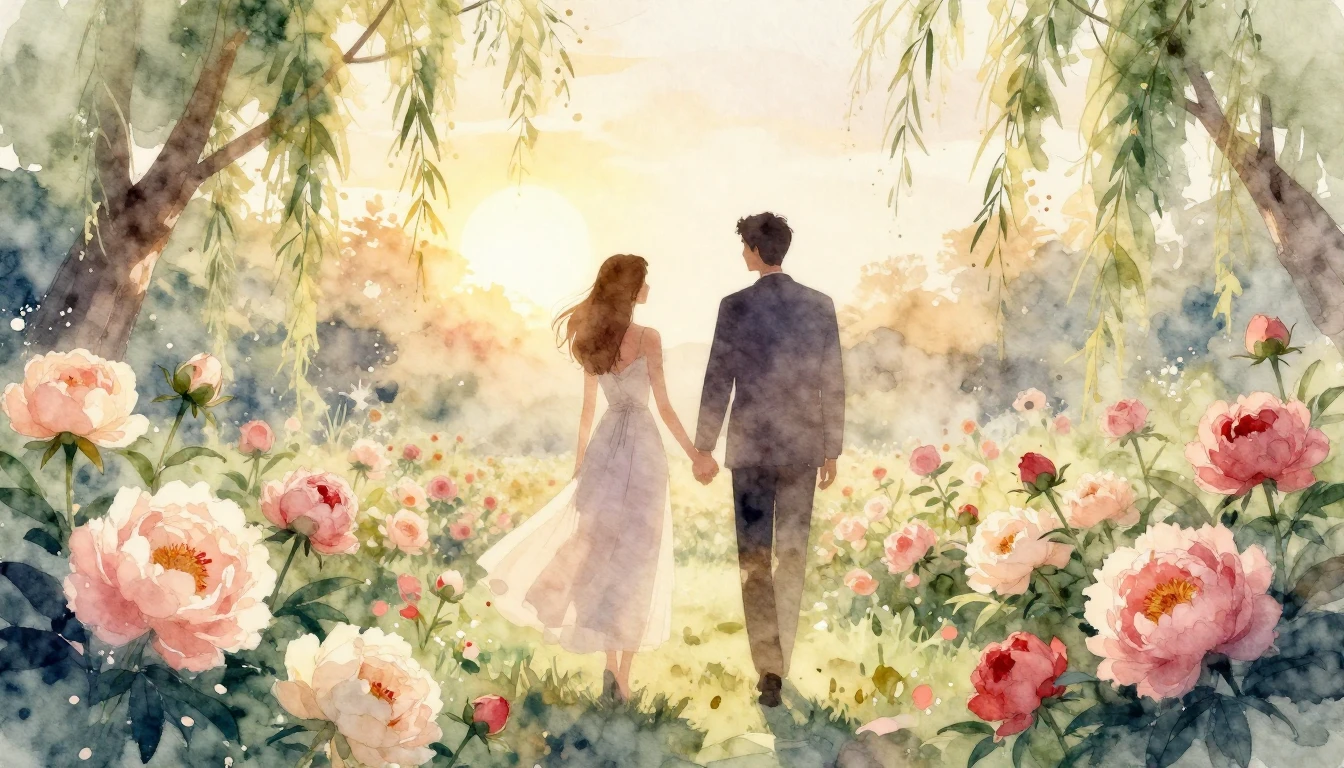 A dreamy and romantic watercolor illustration capturing a se...
