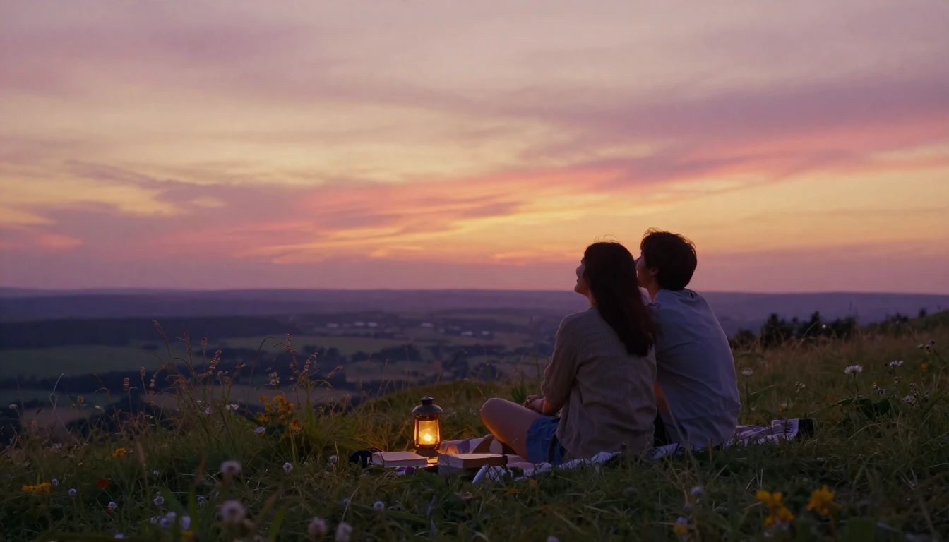 A heartwarming and serene scene of two close friends sitting...