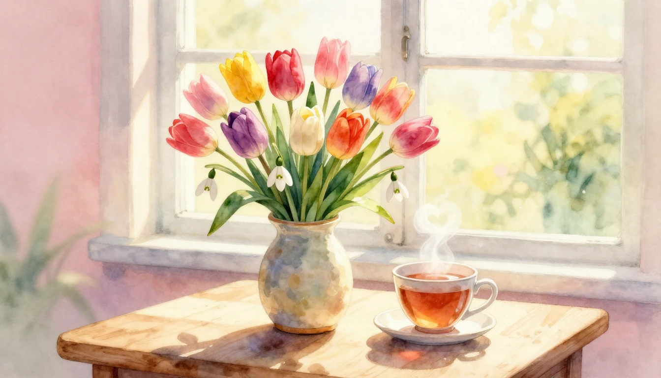 A gentle and heartwarming watercolor painting depicting a co...