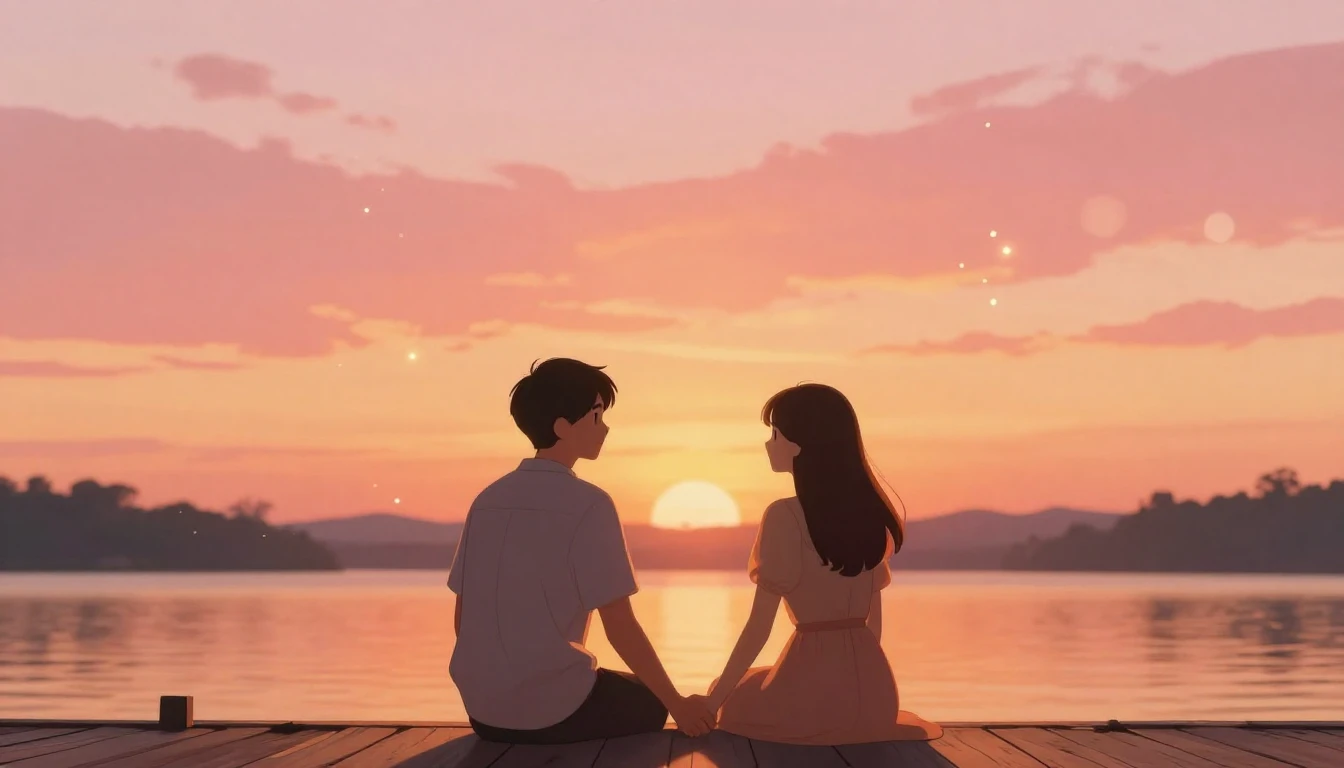 A romantic digital art illustration capturing a tender momen...