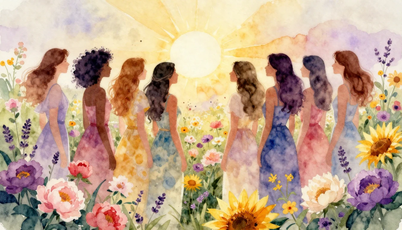 A beautiful and vibrant watercolor painting celebrating woma...