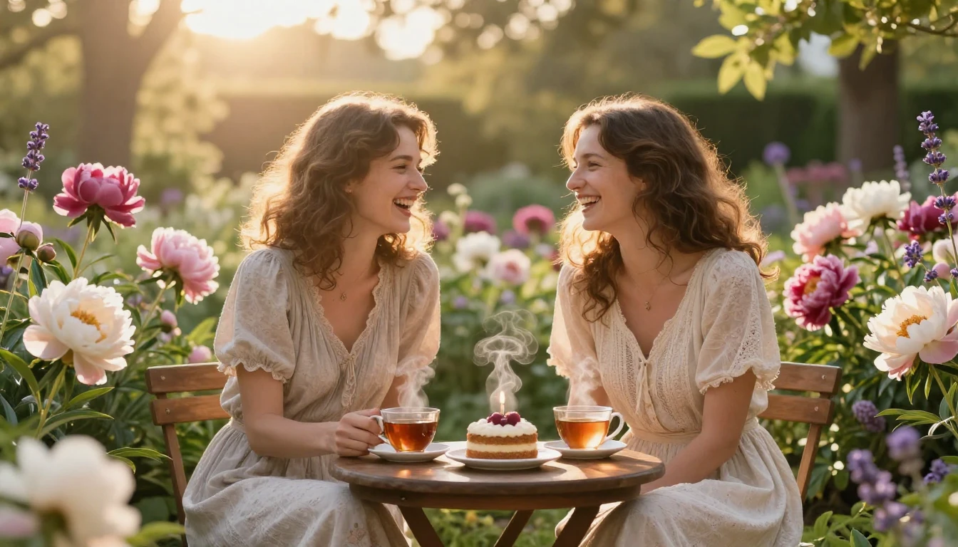A heartwarming scene of two female best friends sitting toge...