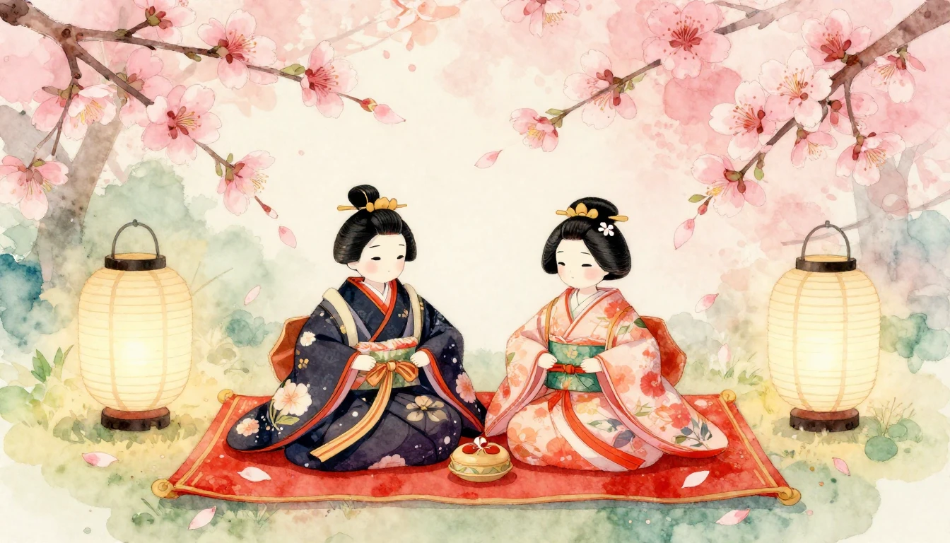 A beautiful, soft watercolor illustration celebrating Hinama...