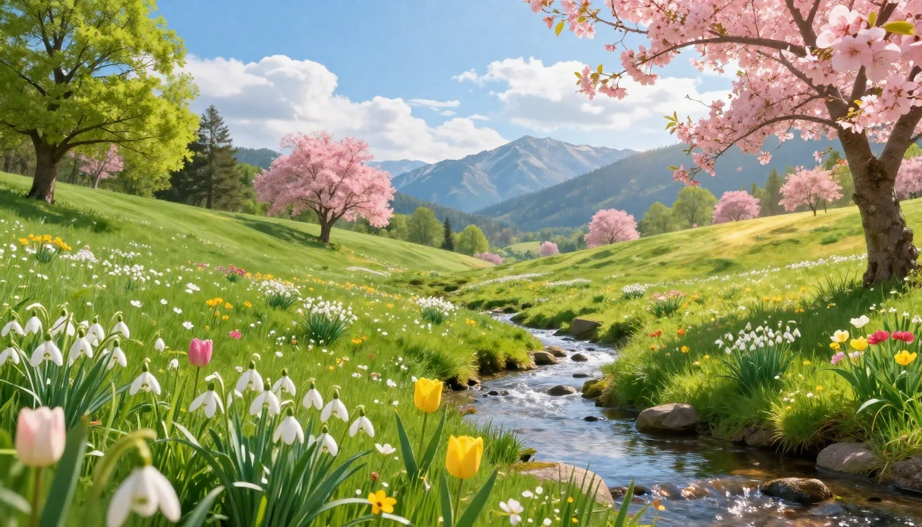 A vibrant and joyful spring landscape celebrating the awaken...