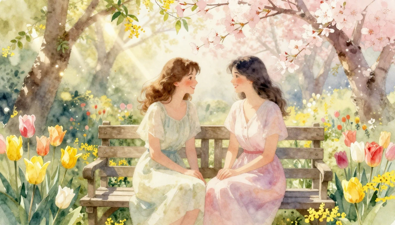 A delicate and ethereal watercolor painting depicting two el...