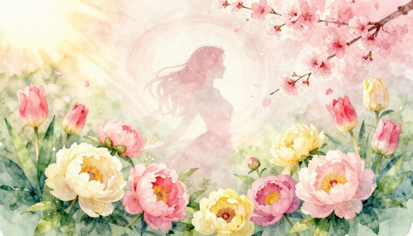 A soft and dreamy watercolor painting focusing on a bountifu...