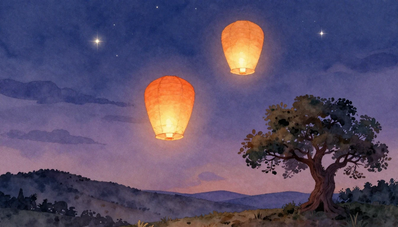 A heartwarming watercolor painting depicting two glowing pap...