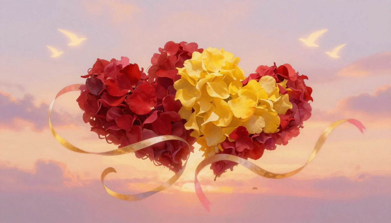 A beautiful, soft artistic composition representing both rom...