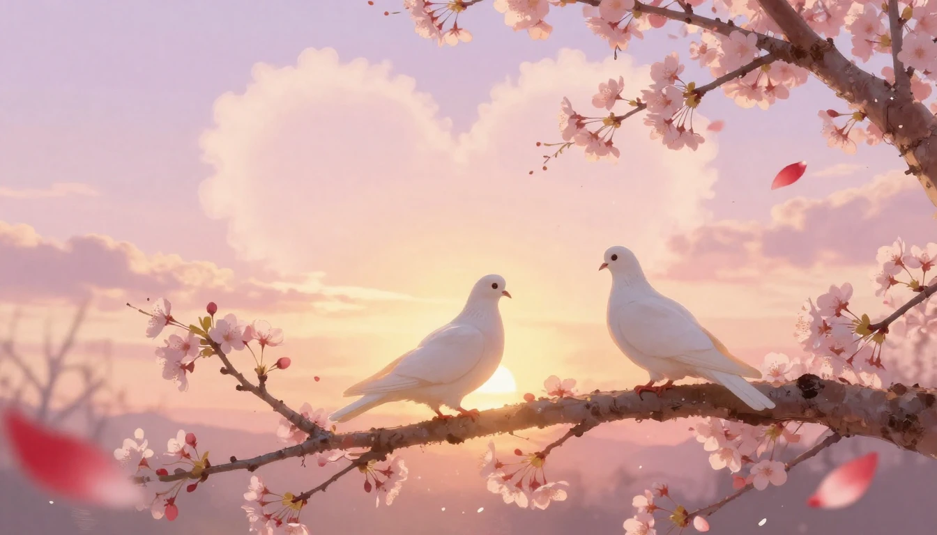 A dreamy and romantic composition featuring two silhouettes ...