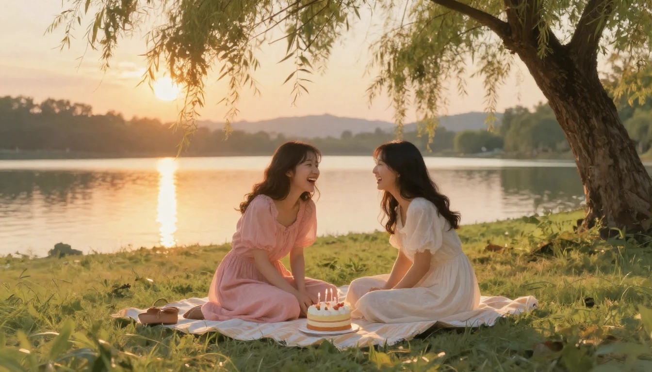 A beautiful and heartwarming scene of two young women sittin...
