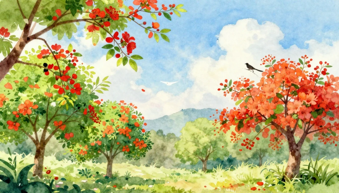 A vibrant and soft watercolor painting depicting the arrival...
