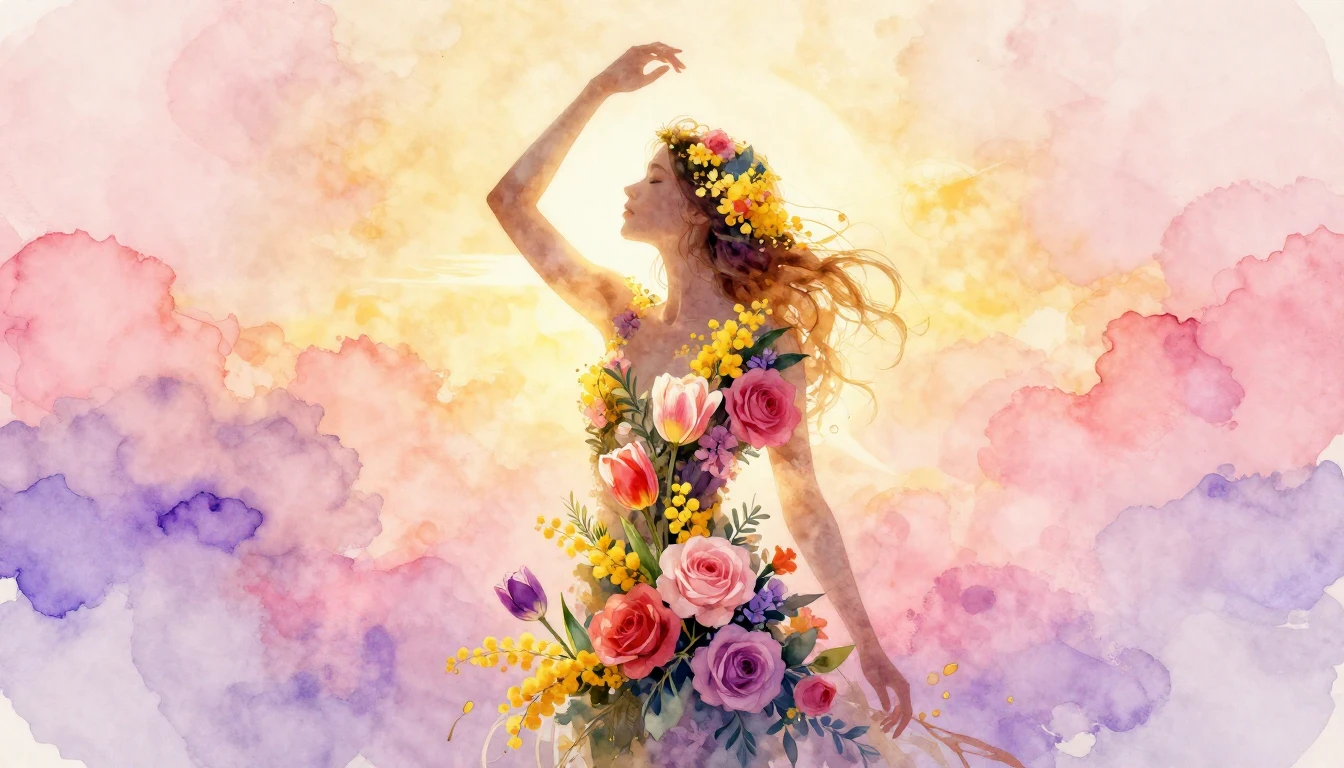 A beautiful, artistic watercolor painting representing femal...