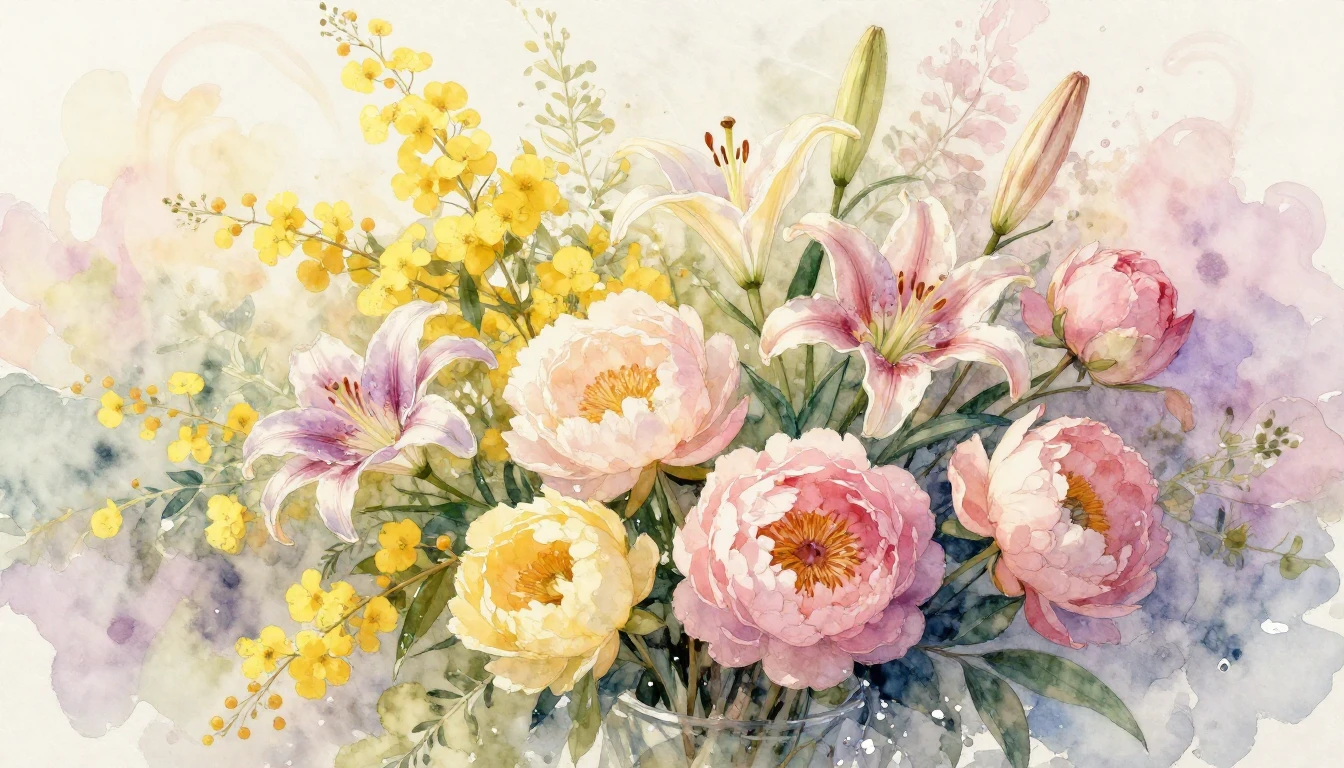 A delicate and vibrant watercolor painting illustrating the ...