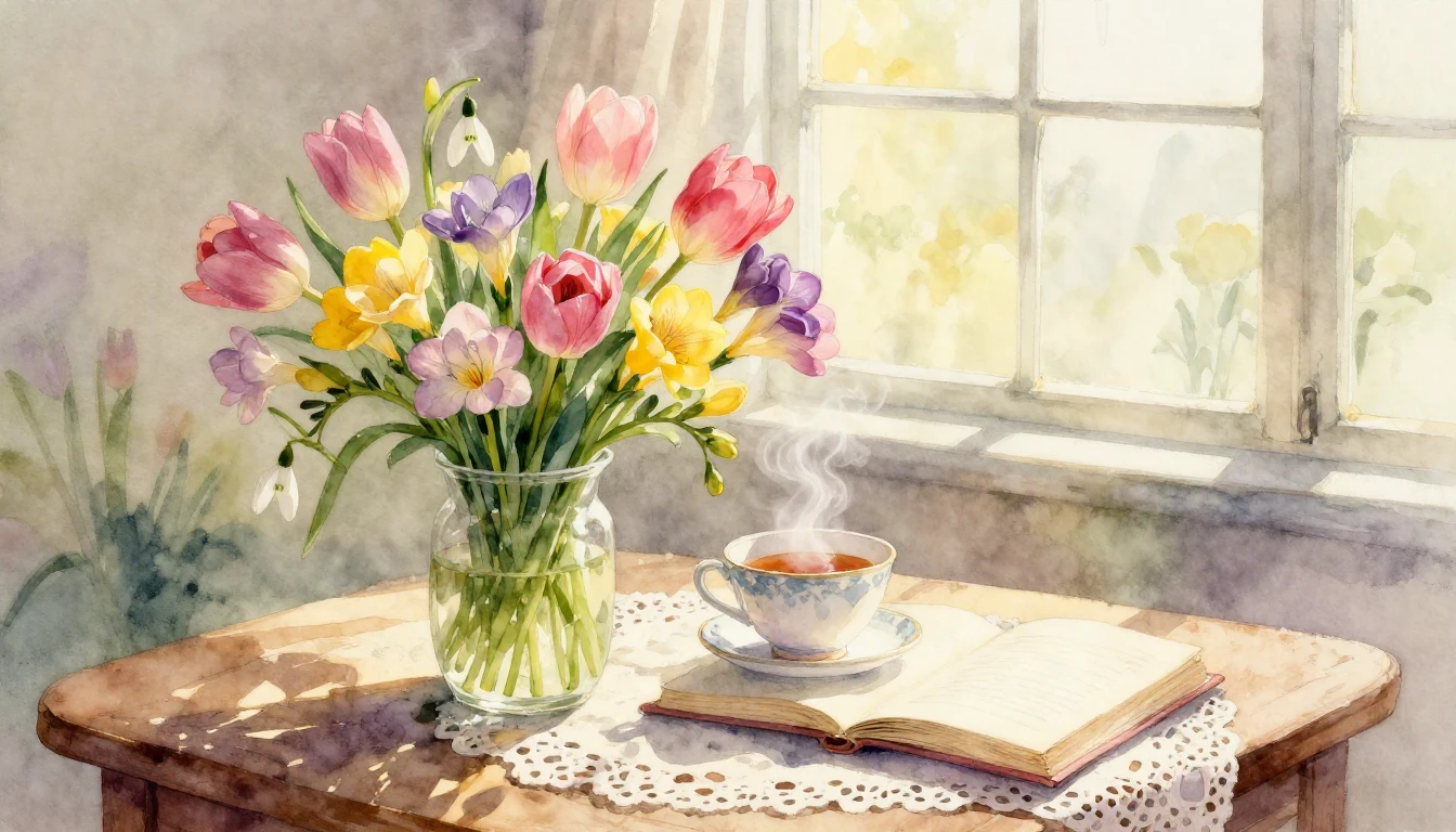 A soft and gentle watercolor painting depicting a warm, abst...