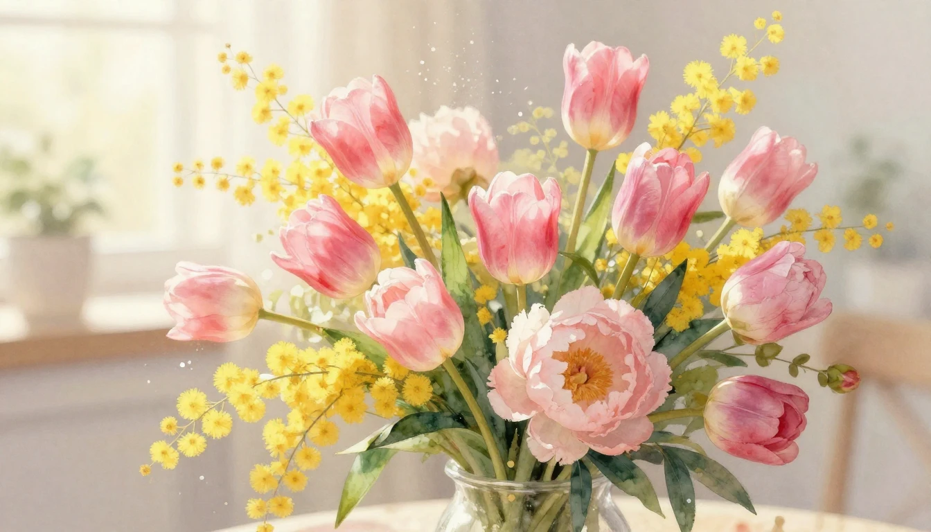 A beautiful and delicate watercolor painting of a vibrant bo...