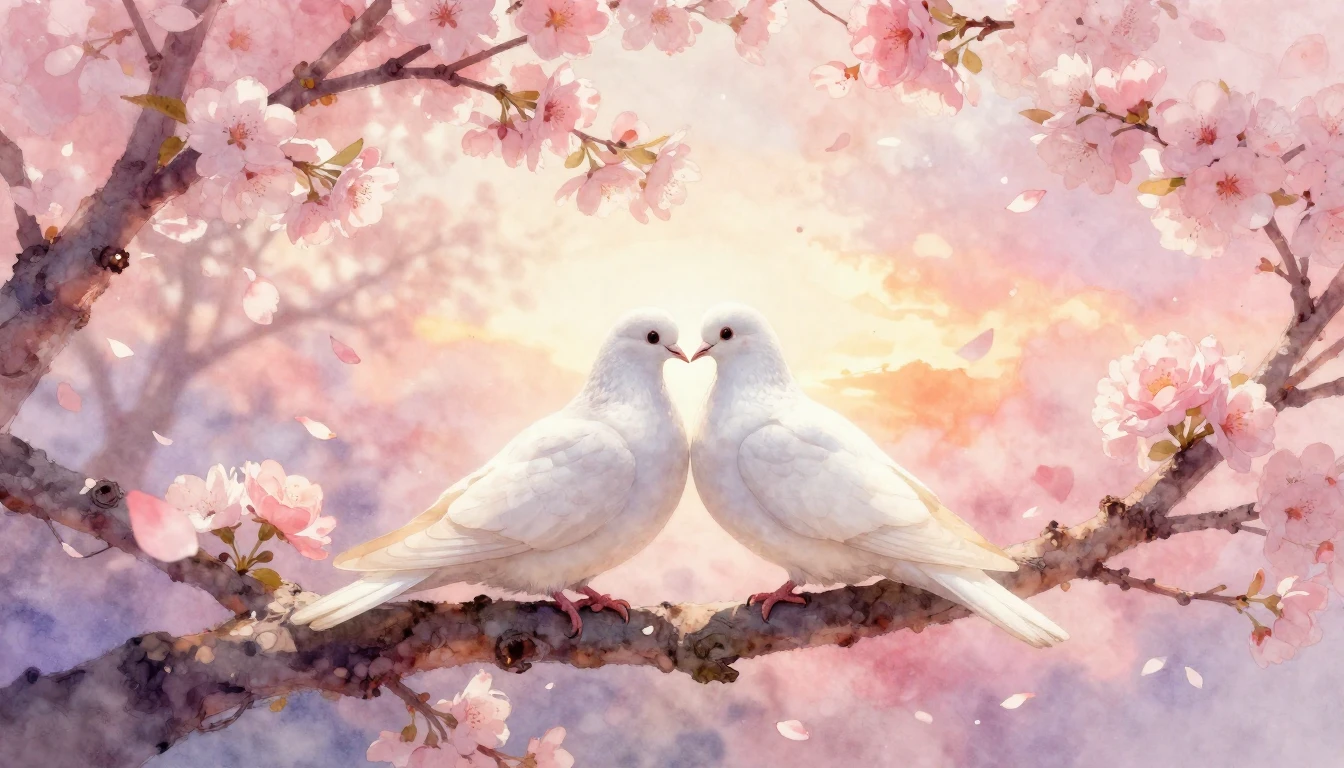 A soft and dreamy watercolor painting depicting a romantic V...