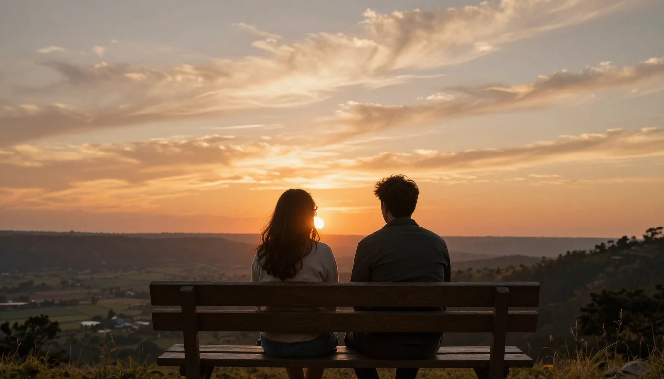 A cinematic shot of two best friends sitting side by side on...