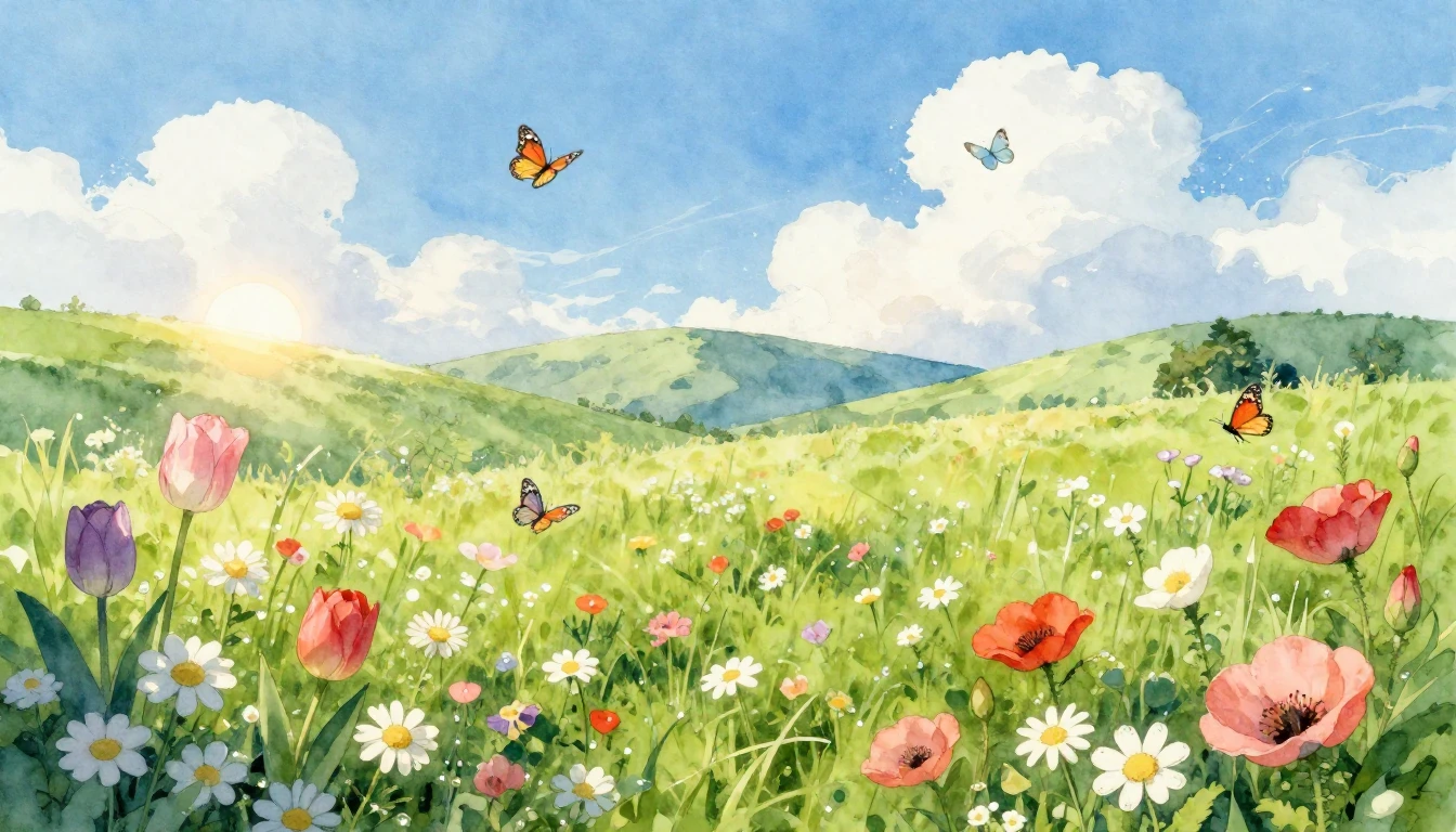 A vibrant and cheerful watercolor painting capturing the ess...