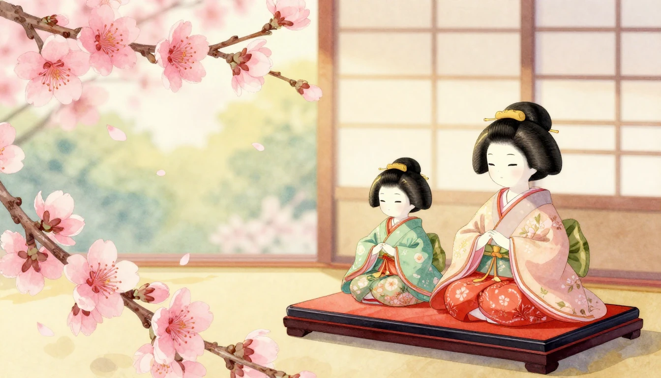 A soft and gentle watercolor illustration of a traditional J...