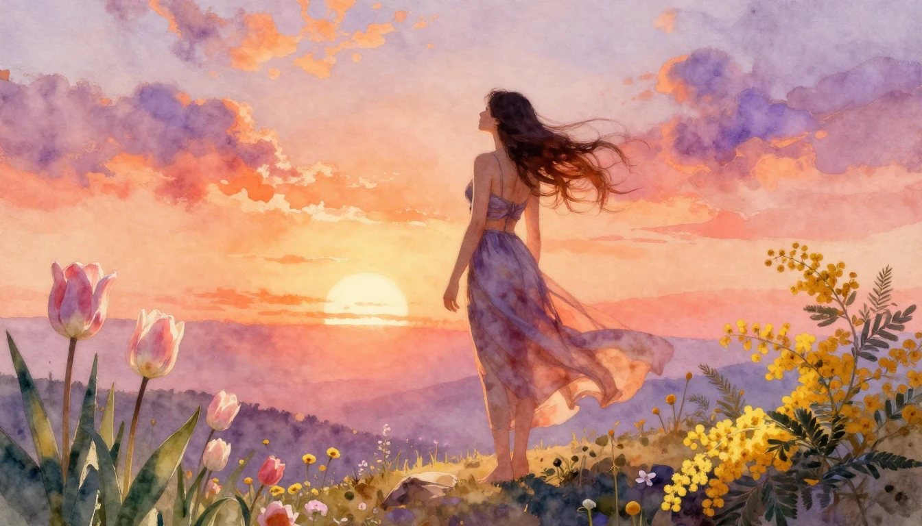 A stunning watercolor painting of a graceful and strong woma...