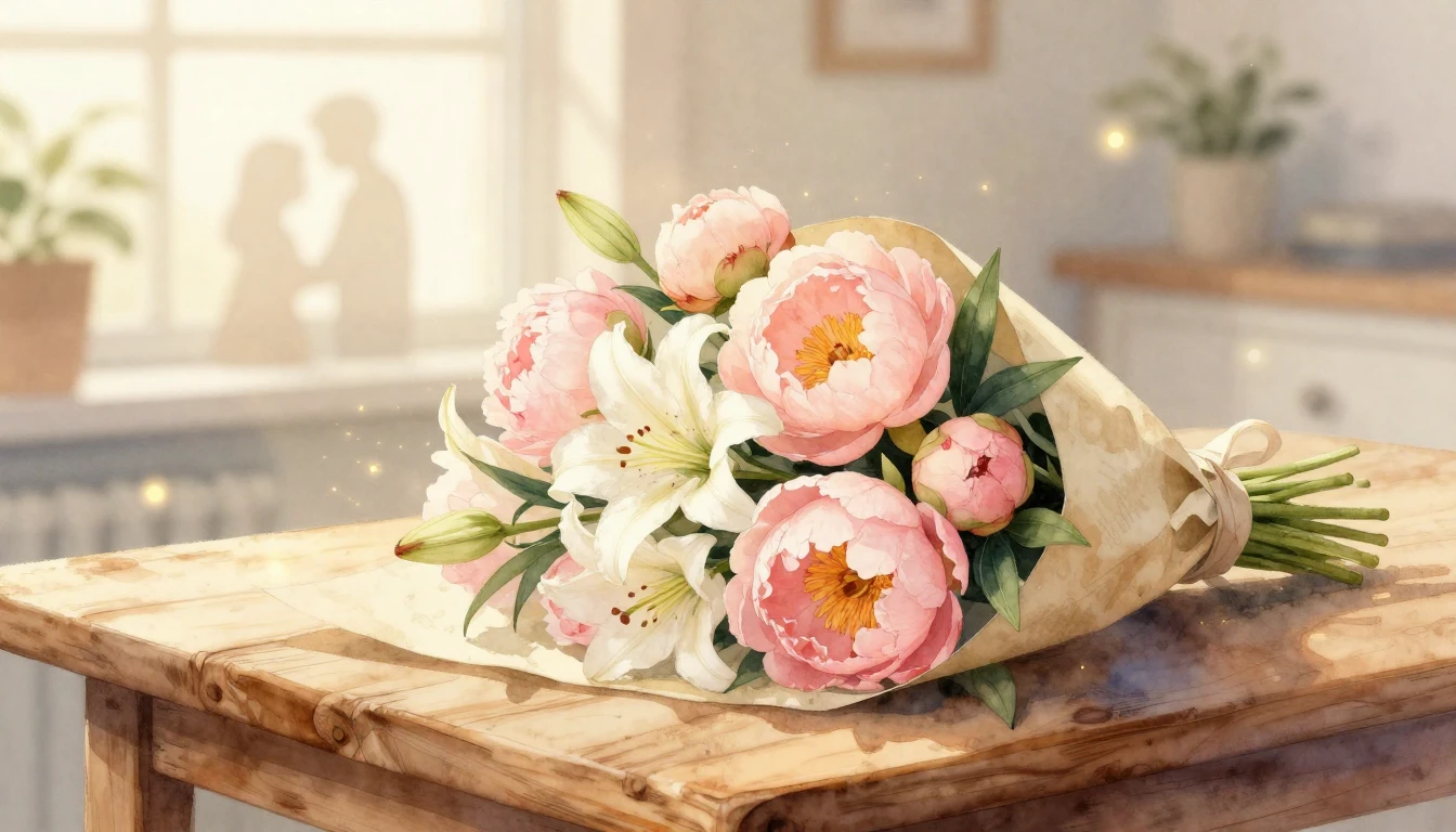 A heartwarming watercolor illustration depicting a serene an...