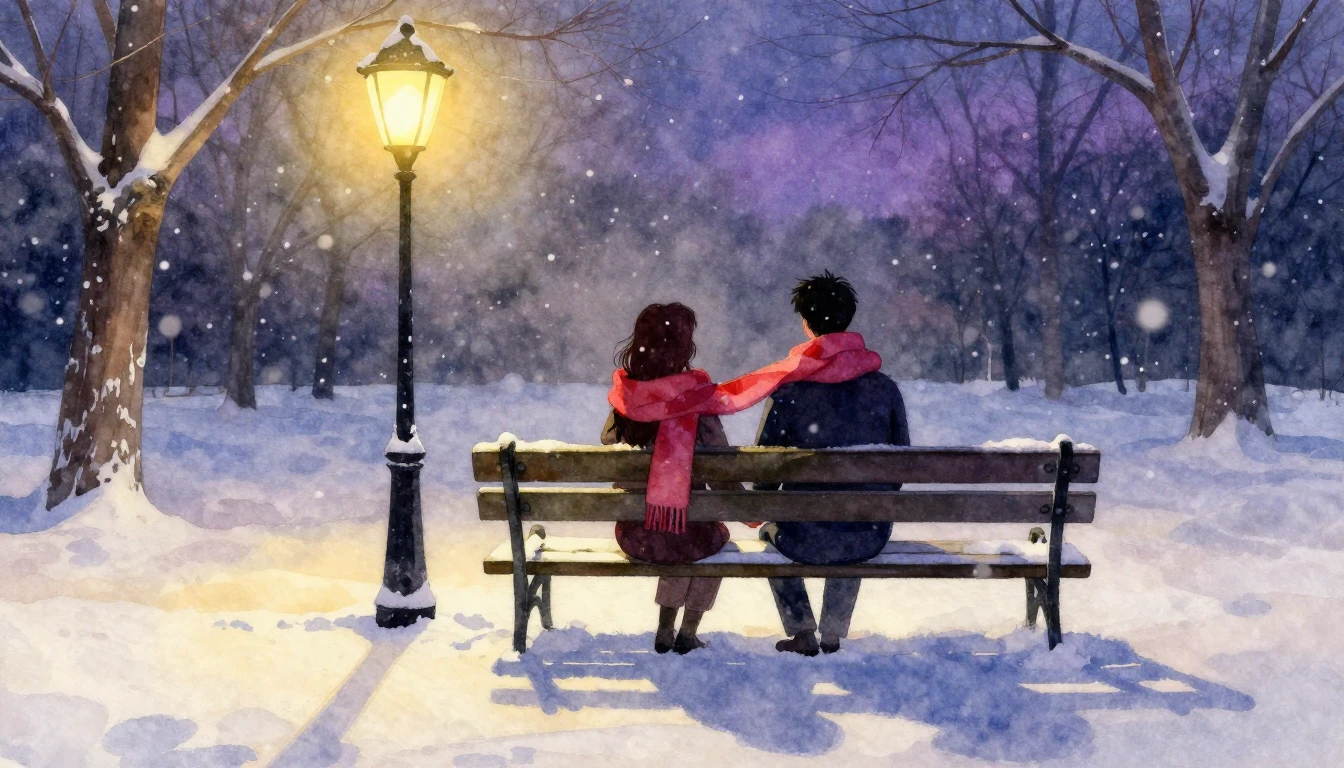 A soft and dreamy watercolor painting depicting two silhouet...