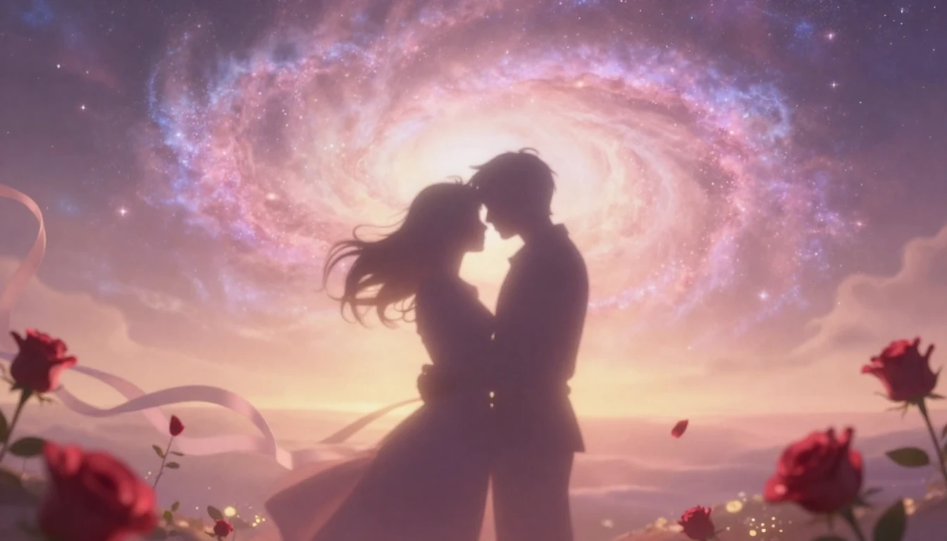 A soft and dreamy artistic composition depicting a silhouett...