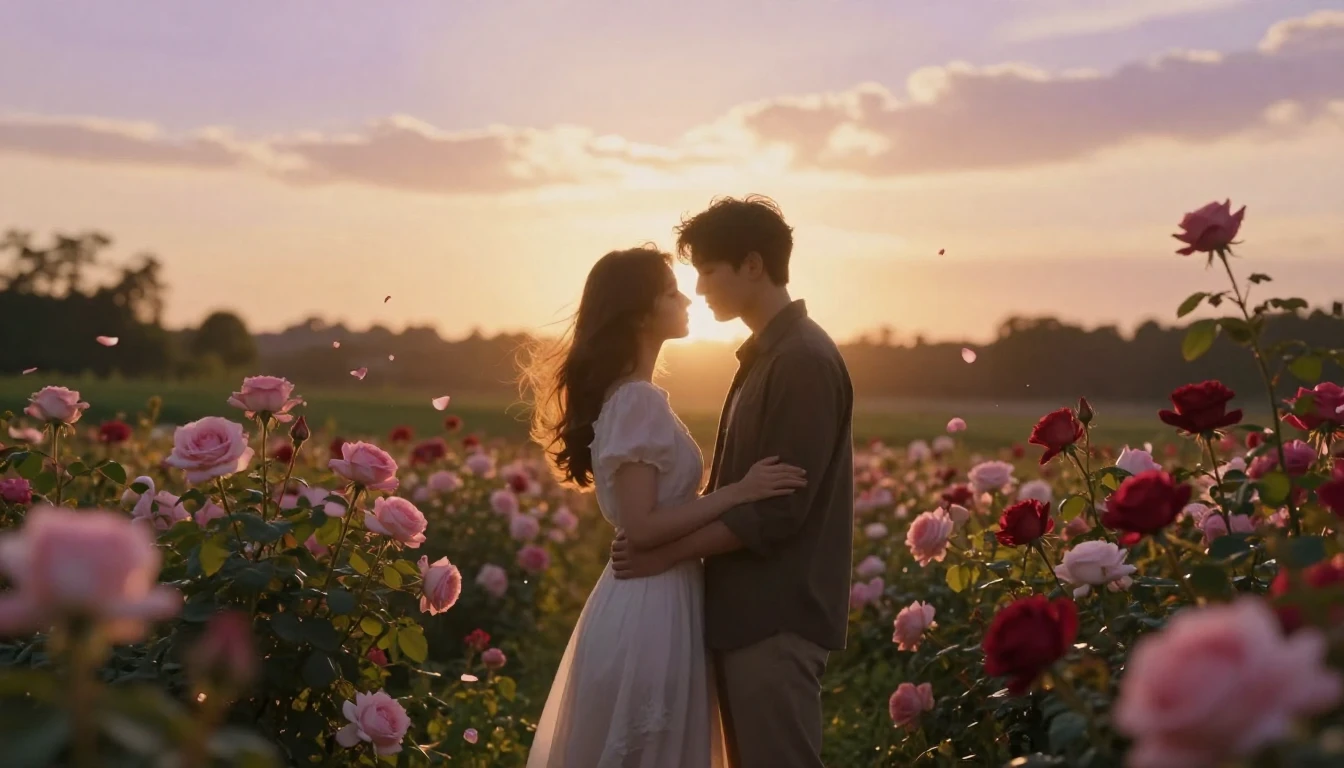 A breathtakingly romantic scene of a couple standing close t...