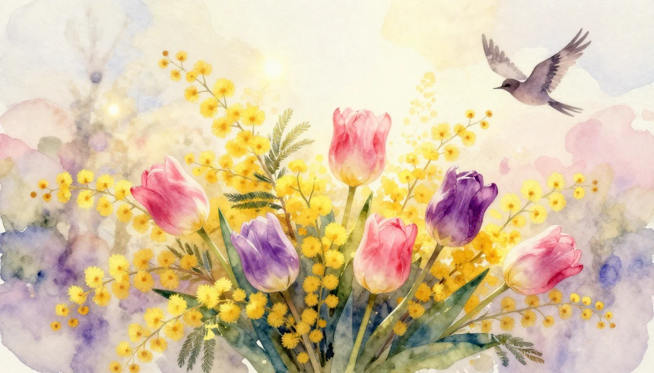 A delicate and vibrant watercolor painting celebrating femin...