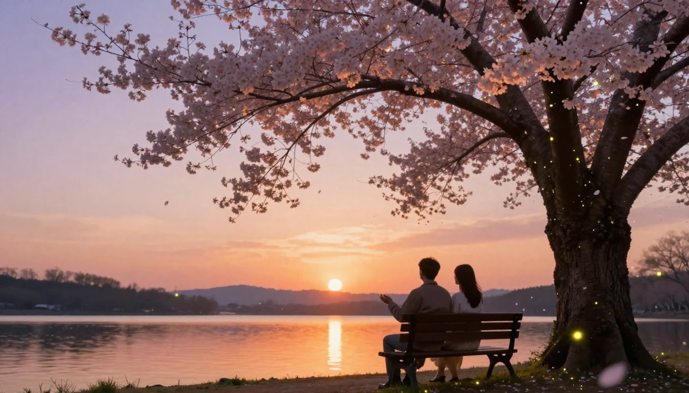 A dreamy and romantic scene of a couple sitting on a wooden ...