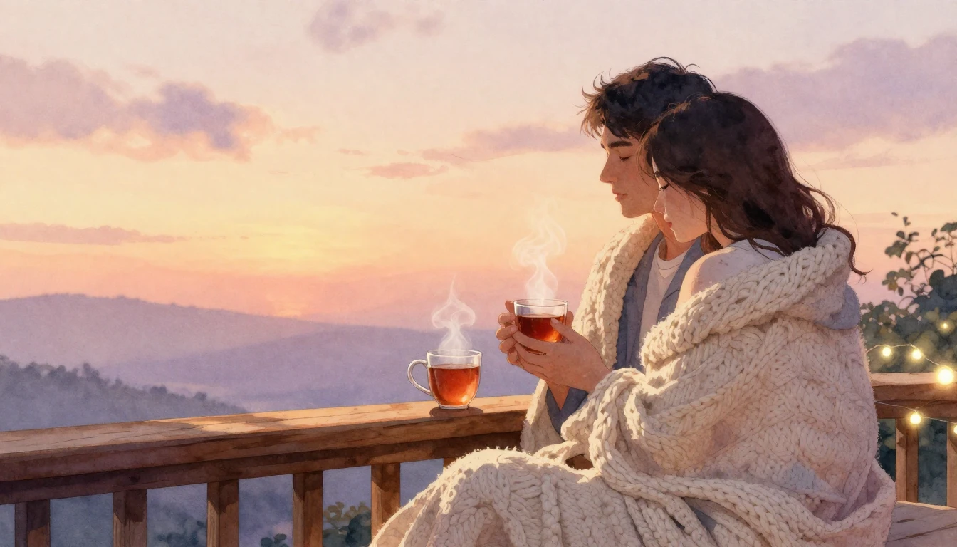 A romantic and intimate scene of a couple sitting closely to...