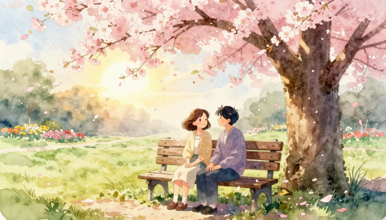 A beautiful watercolor painting of two close friends sitting...