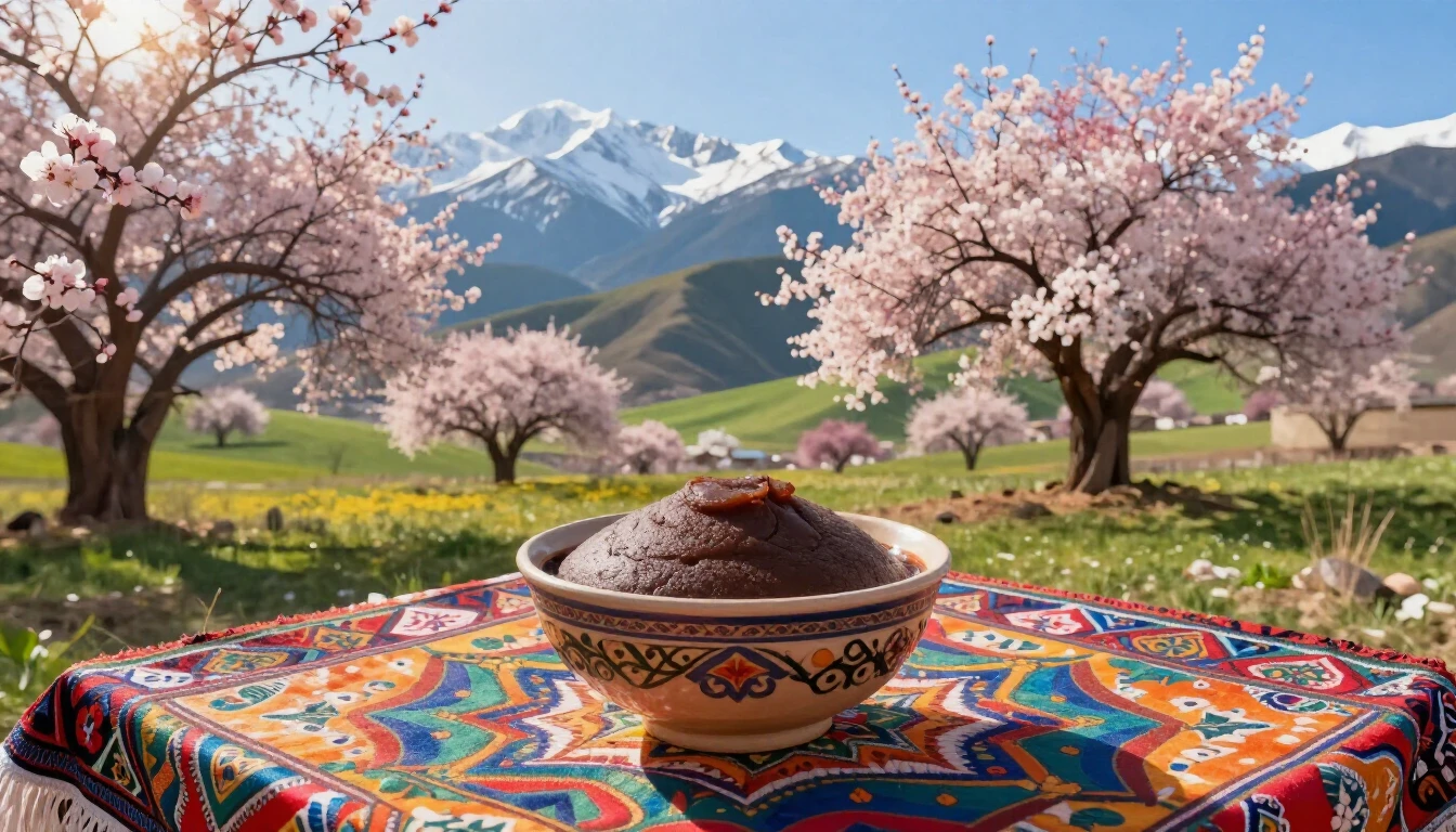 A vibrant and scenic landscape of Central Asia in early spri...