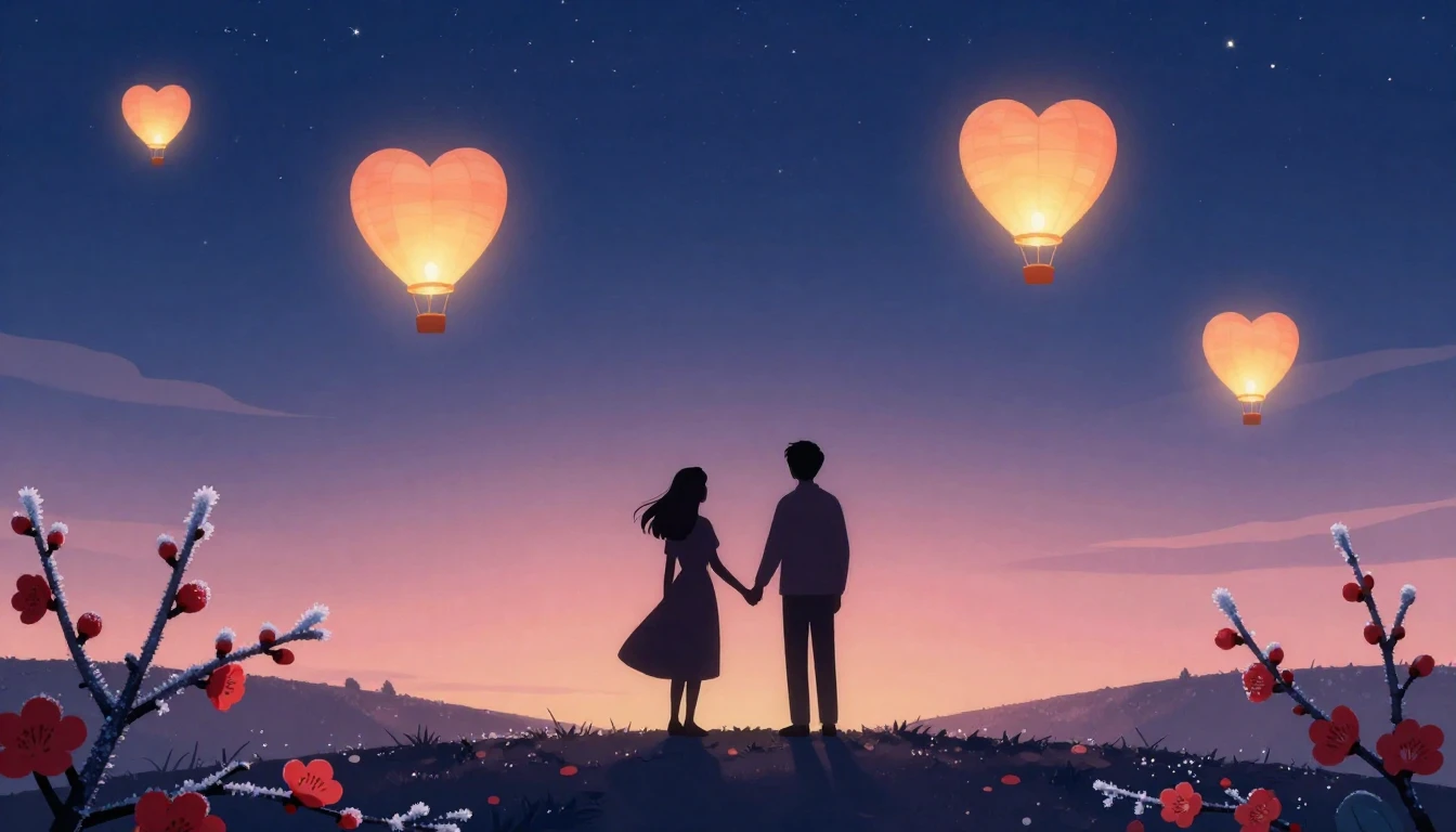 A romantic and dreamy illustration showing two silhouetted f...
