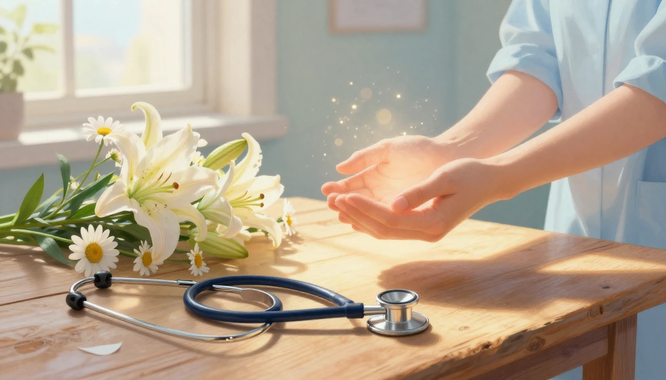 A serene and uplifting scene depicting a stethoscope resting...