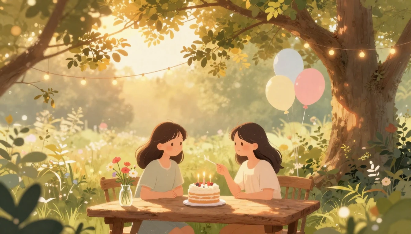 A heartwarming and soft illustration of two close friends ce...