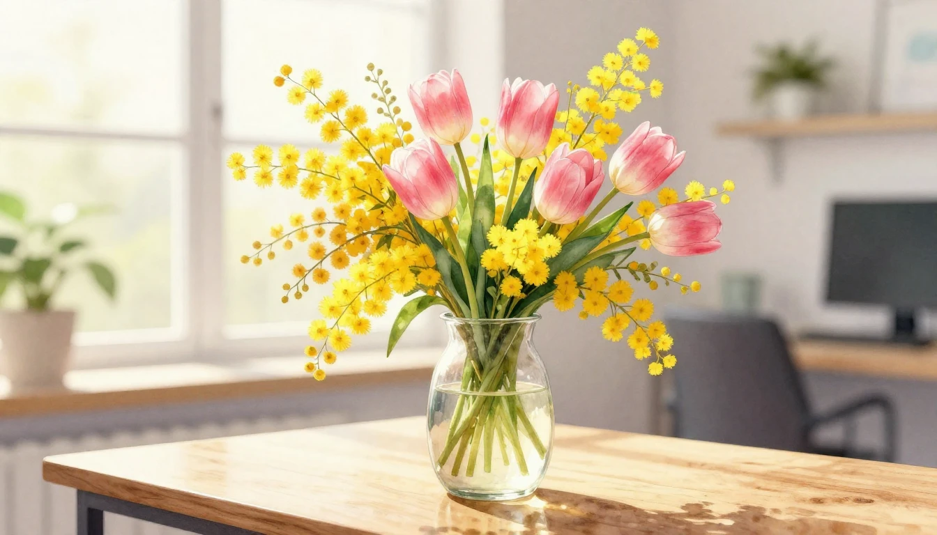 A vibrant and delicate watercolor painting of a bright sprin...