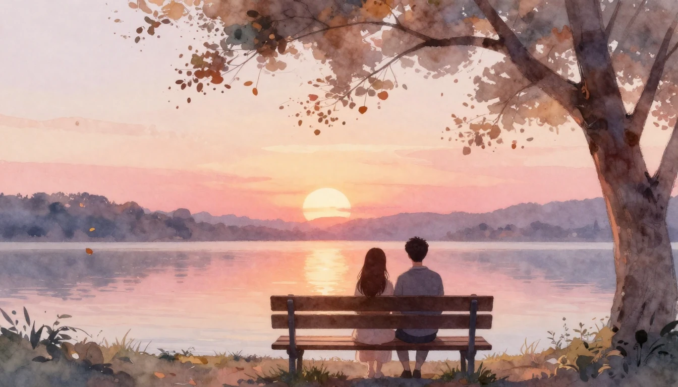 A soft and romantic watercolor illustration depicting a coup...