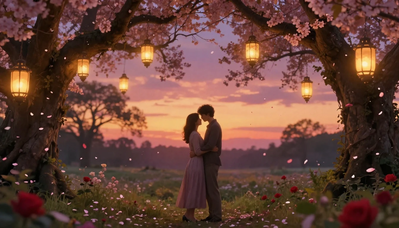 A romantic and intimate scene of a couple standing in an enc...