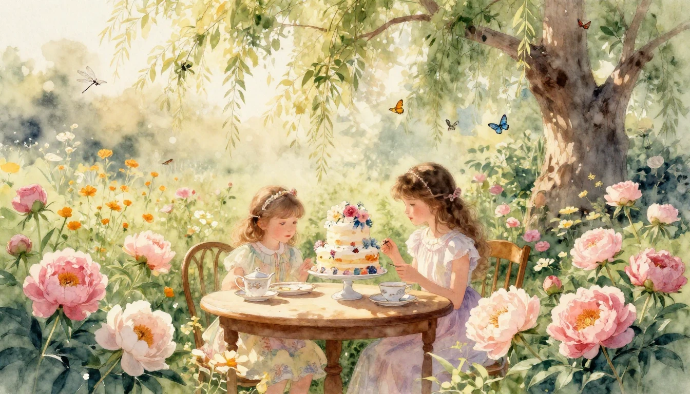 A delicate watercolor painting capturing a serene and celebr...