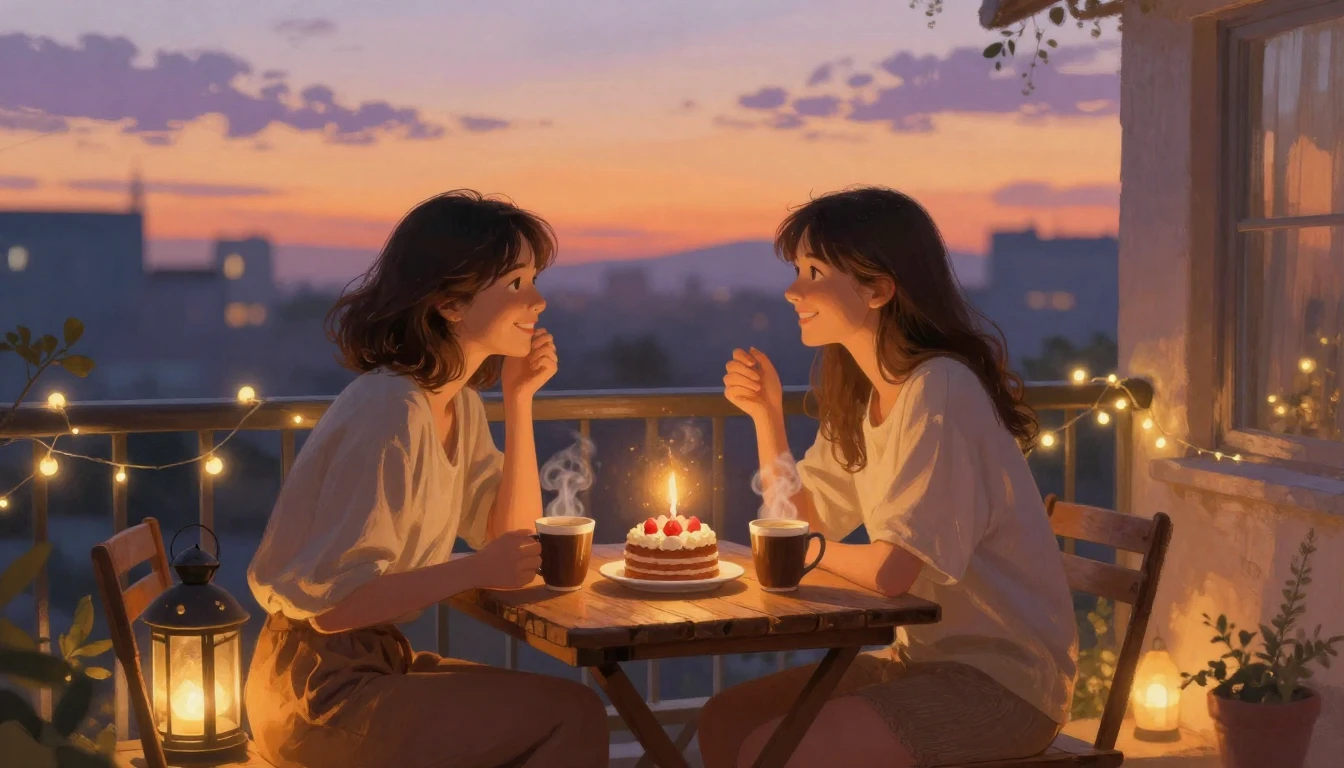 A warm and nostalgic scene featuring two close friends sitti...