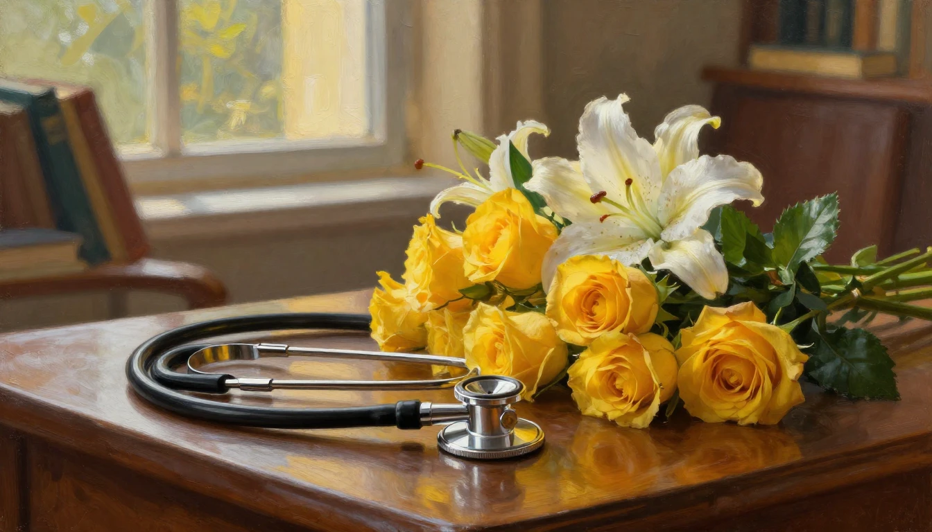 An exquisite oil painting capturing a symbolic scene of medi...